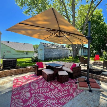 11 Feet Patio Umbrella with Base Outdoor Cantilever Round Umbrella Aluminum Offset Umbrella with 360-degree Rotation for Garden Deck Pool Patio, Beige