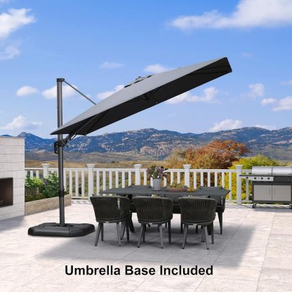 11 Feet Patio Umbrella with Base Outdoor Cantilever Round Umbrella Aluminum Offset Umbrella with 360-degree Rotation for Garden Deck Pool Patio, Beige