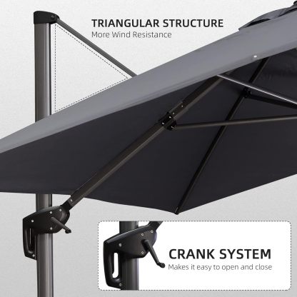 11 Feet Patio Umbrella with Base Outdoor Cantilever Round Umbrella Aluminum Offset Umbrella with 360-degree Rotation for Garden Deck Pool Patio, Beige