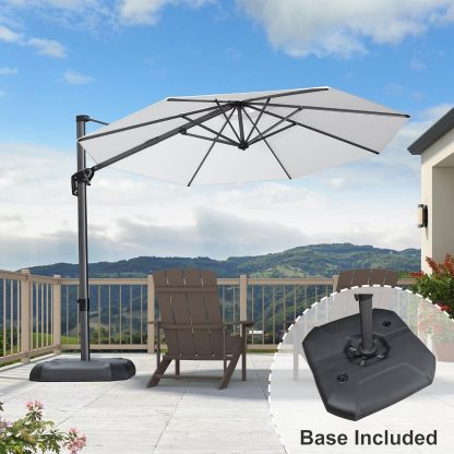 11 Feet Patio Umbrella with Base Outdoor Cantilever Round Umbrella Aluminum Offset Umbrella with 360-degree Rotation for Garden Deck Pool Patio, Beige
