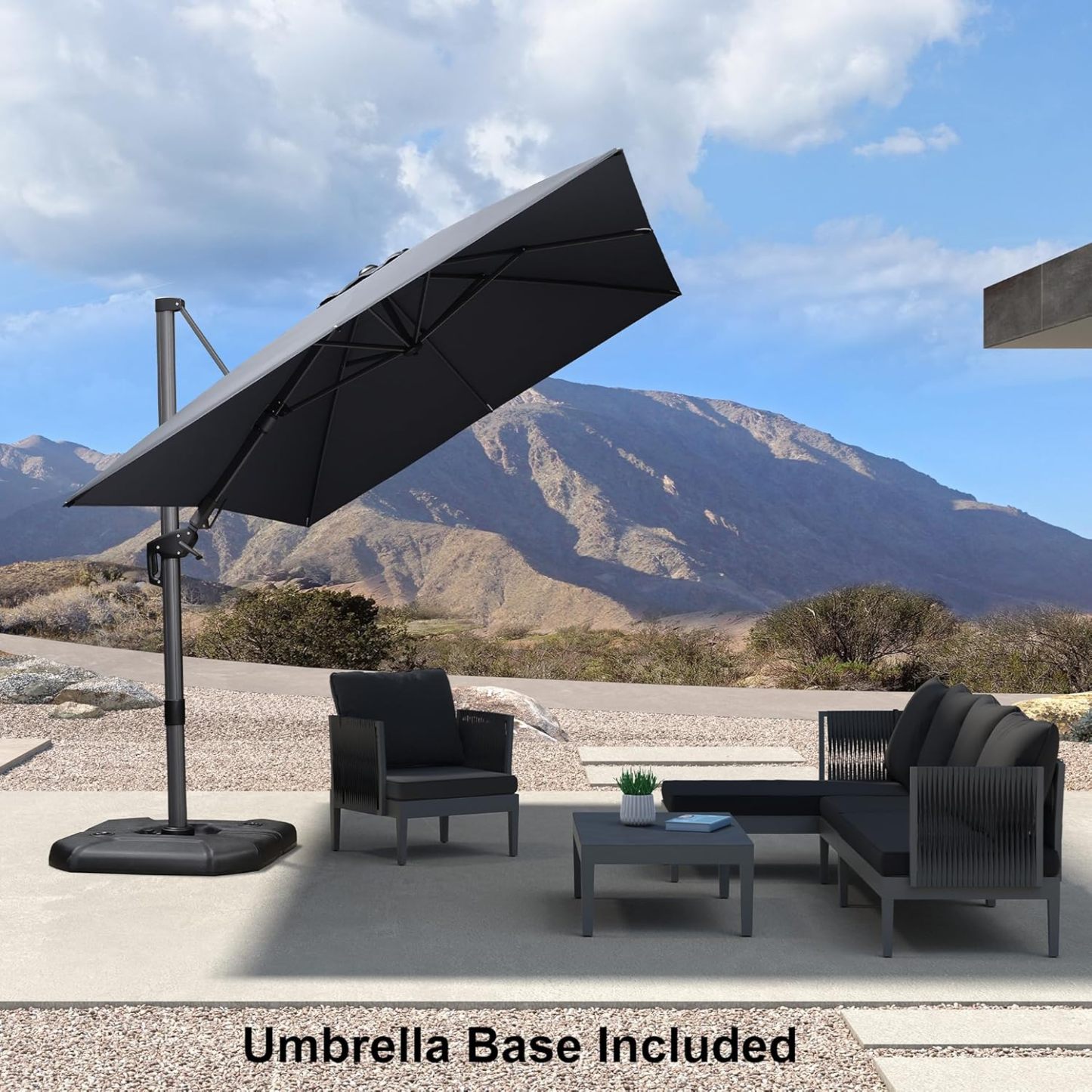11 Feet Patio Umbrella with Base Outdoor Cantilever Round Umbrella Aluminum Offset Umbrella with 360-degree Rotation for Garden Deck Pool Patio, Beige
