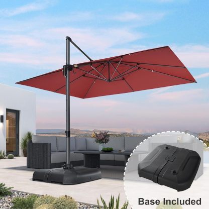 11 Feet Patio Umbrella with Base Outdoor Cantilever Round Umbrella Aluminum Offset Umbrella with 360-degree Rotation for Garden Deck Pool Patio, Beige