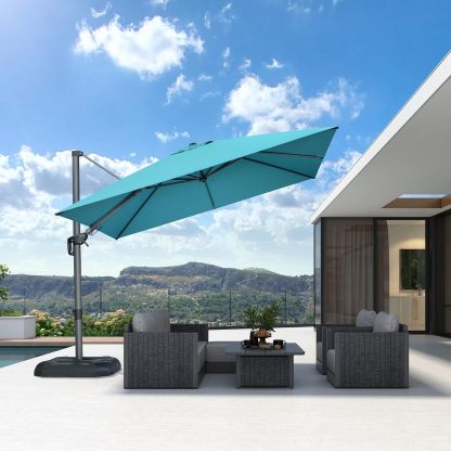 11 Feet Patio Umbrella with Base Outdoor Cantilever Round Umbrella Aluminum Offset Umbrella with 360-degree Rotation for Garden Deck Pool Patio, Beige