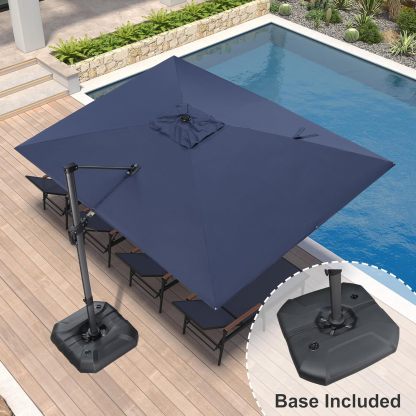 11 Feet Patio Umbrella with Base Outdoor Cantilever Round Umbrella Aluminum Offset Umbrella with 360-degree Rotation for Garden Deck Pool Patio, Beige