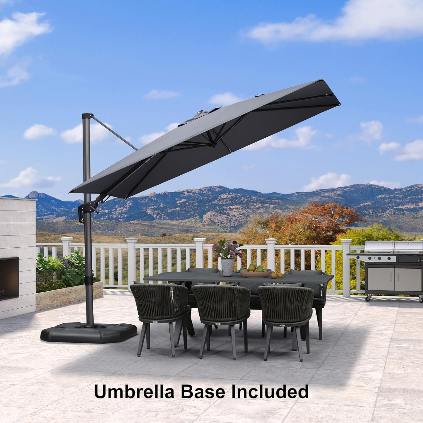 11 Feet Patio Umbrella with Base Outdoor Cantilever Round Umbrella Aluminum Offset Umbrella with 360-degree Rotation for Garden Deck Pool Patio, Beige