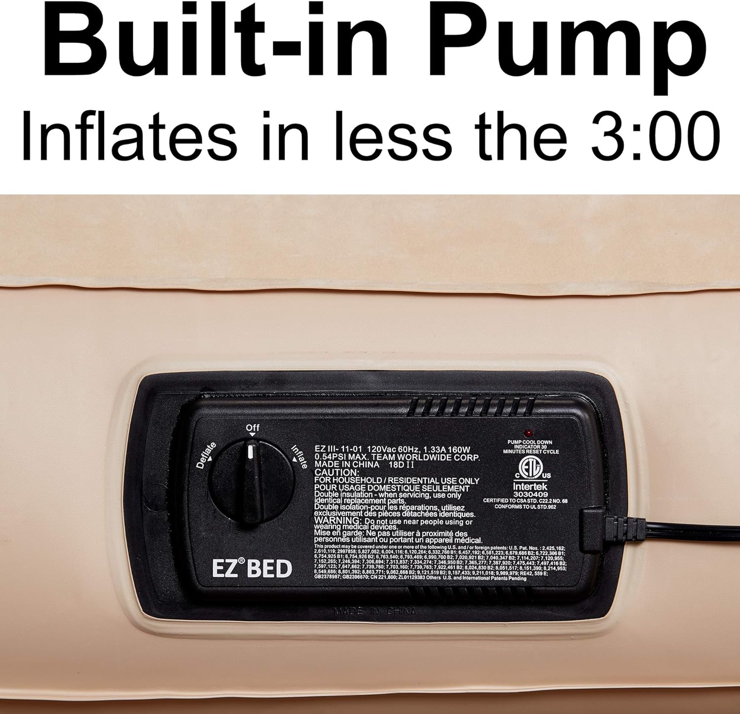 EZ Simpli Comfy Bed Queen Self-Inflating Air Mattress with Built-in Frame, Pump and Wheeled Case
