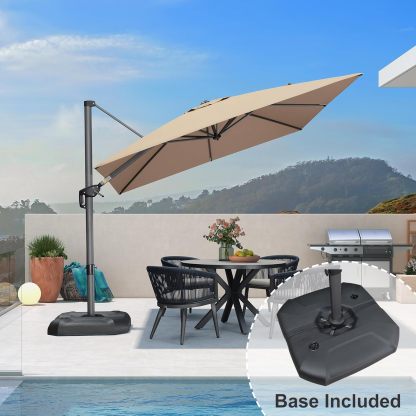 11 Feet Patio Umbrella with Base Outdoor Cantilever Round Umbrella Aluminum Offset Umbrella with 360-degree Rotation for Garden Deck Pool Patio, Beige
