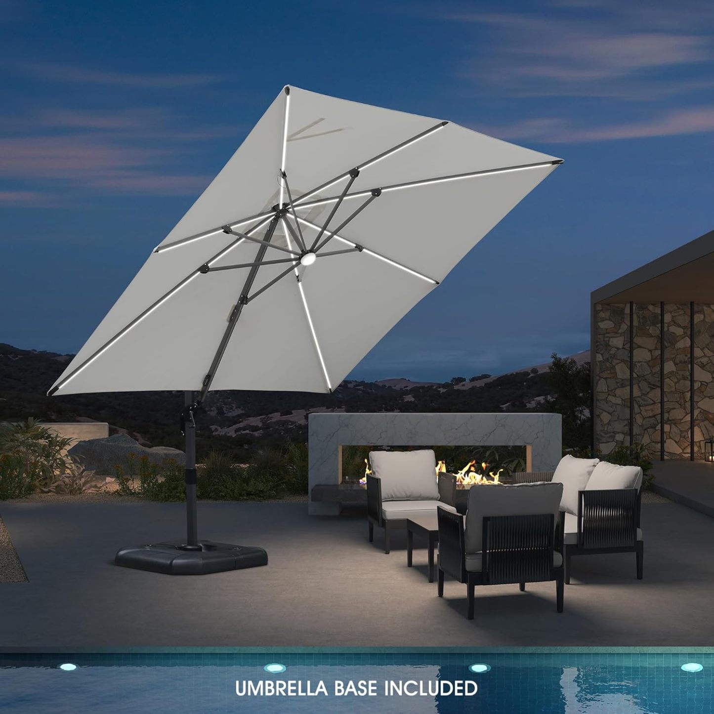 11 Feet Patio Umbrella with Base Outdoor Cantilever Round Umbrella Aluminum Offset Umbrella with 360-degree Rotation for Garden Deck Pool Patio, Beige