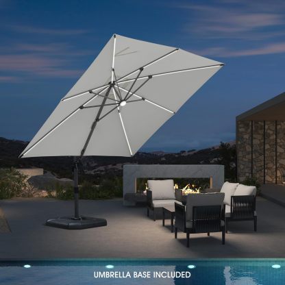 11 Feet Patio Umbrella with Base Outdoor Cantilever Round Umbrella Aluminum Offset Umbrella with 360-degree Rotation for Garden Deck Pool Patio, Beige
