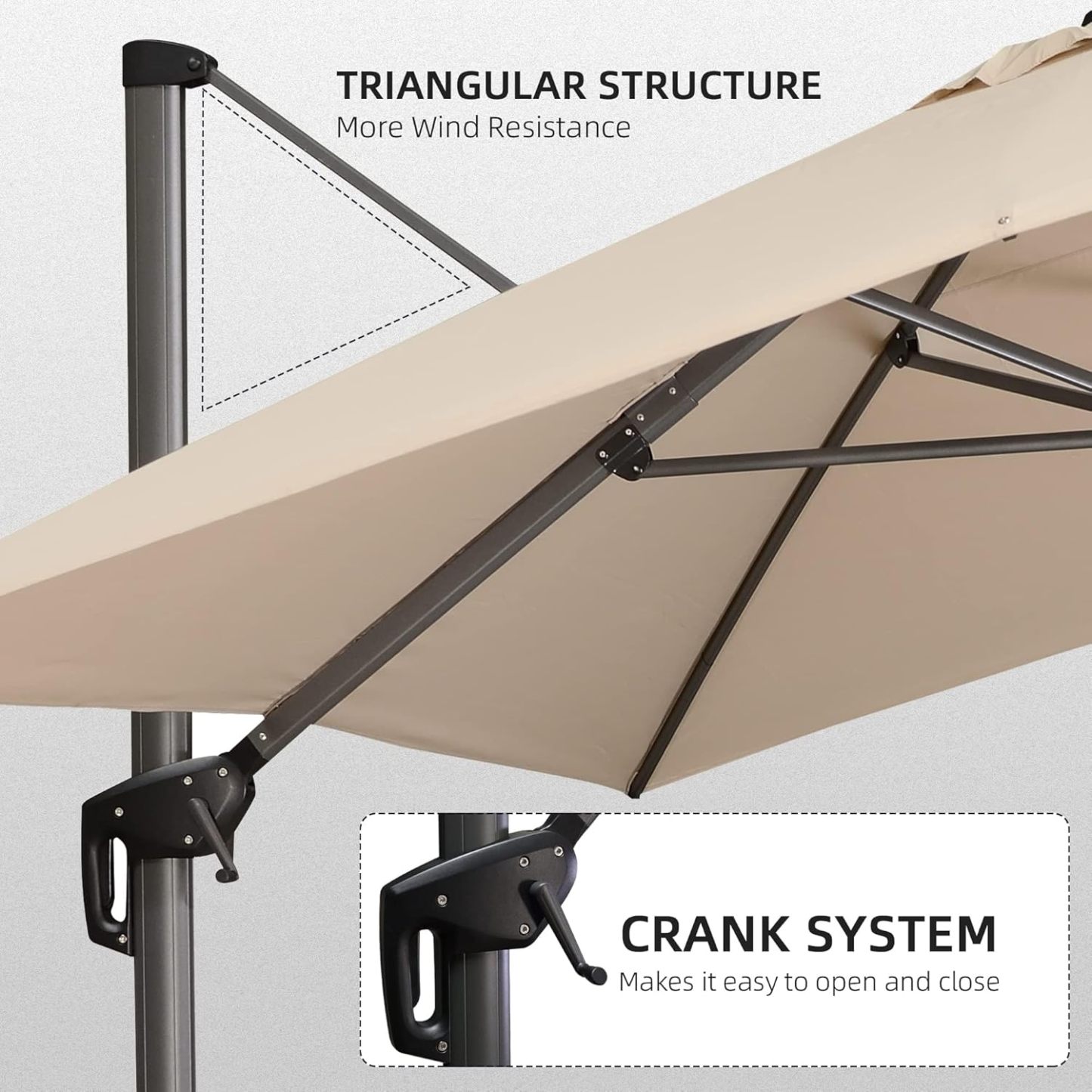 11 Feet Patio Umbrella with Base Outdoor Cantilever Round Umbrella Aluminum Offset Umbrella with 360-degree Rotation for Garden Deck Pool Patio, Beige