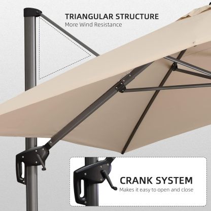 11 Feet Patio Umbrella with Base Outdoor Cantilever Round Umbrella Aluminum Offset Umbrella with 360-degree Rotation for Garden Deck Pool Patio, Beige