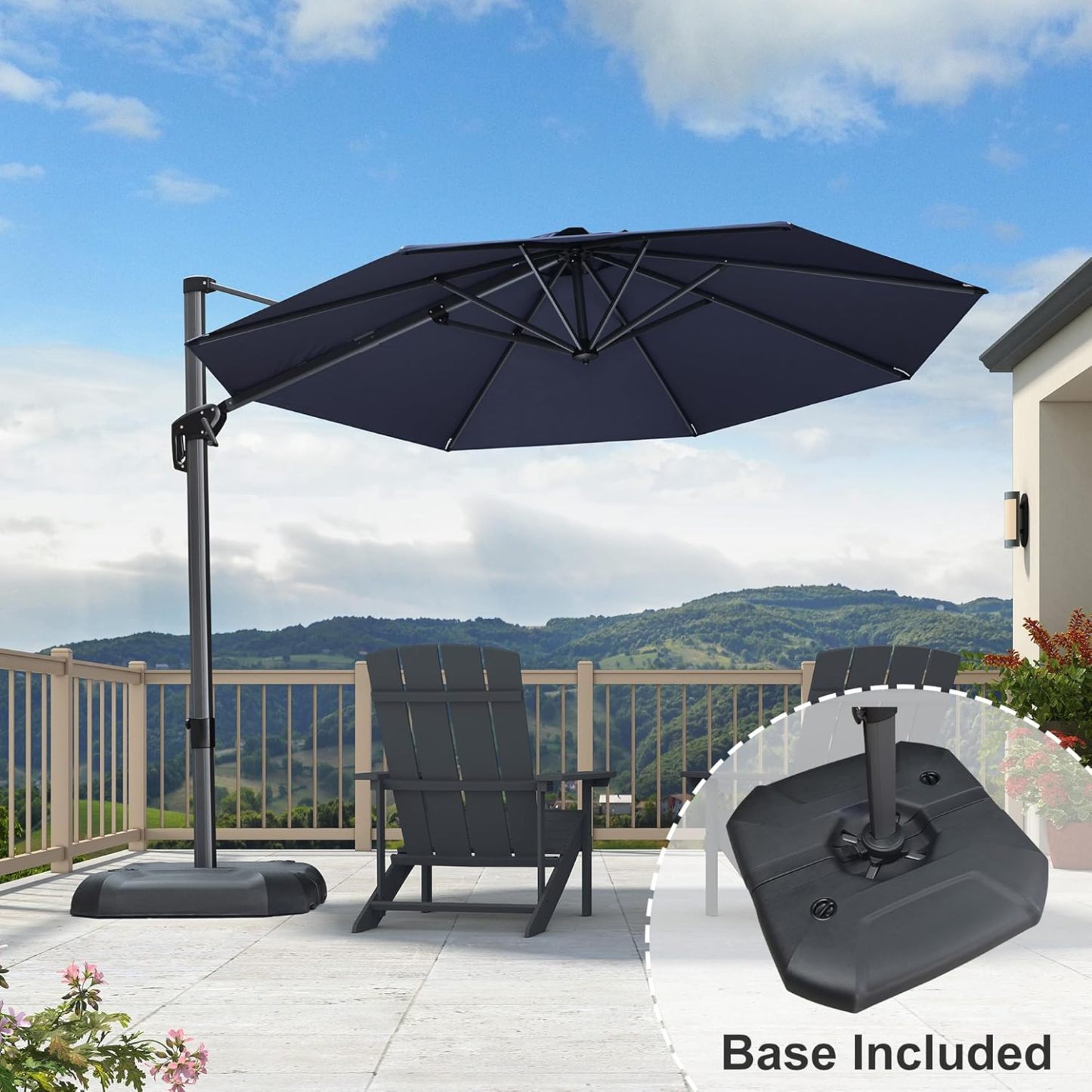 11 Feet Patio Umbrella with Base Outdoor Cantilever Round Umbrella Aluminum Offset Umbrella with 360-degree Rotation for Garden Deck Pool Patio, Beige