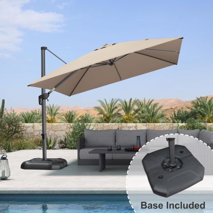 11 Feet Patio Umbrella with Base Outdoor Cantilever Round Umbrella Aluminum Offset Umbrella with 360-degree Rotation for Garden Deck Pool Patio, Beige