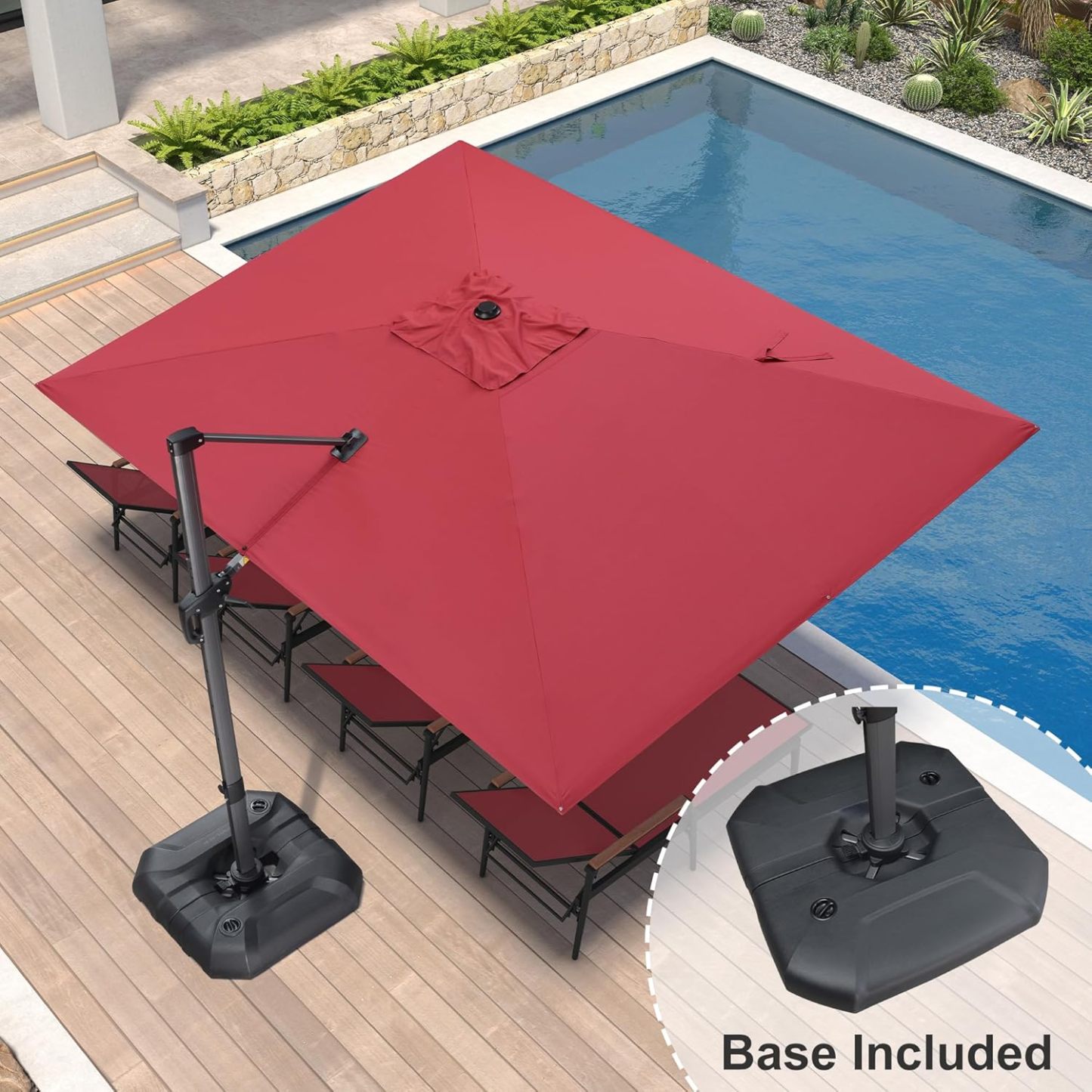 11 Feet Patio Umbrella with Base Outdoor Cantilever Round Umbrella Aluminum Offset Umbrella with 360-degree Rotation for Garden Deck Pool Patio, Beige