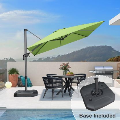11 Feet Patio Umbrella with Base Outdoor Cantilever Round Umbrella Aluminum Offset Umbrella with 360-degree Rotation for Garden Deck Pool Patio, Beige