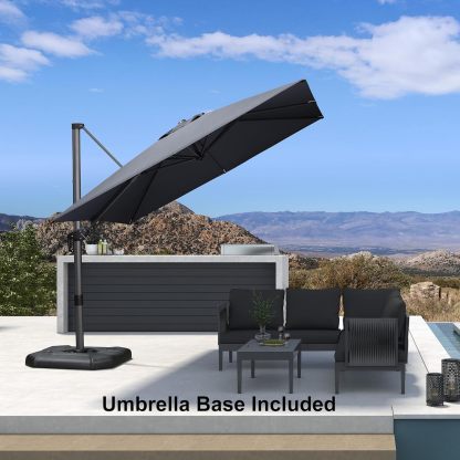 11 Feet Patio Umbrella with Base Outdoor Cantilever Round Umbrella Aluminum Offset Umbrella with 360-degree Rotation for Garden Deck Pool Patio, Beige