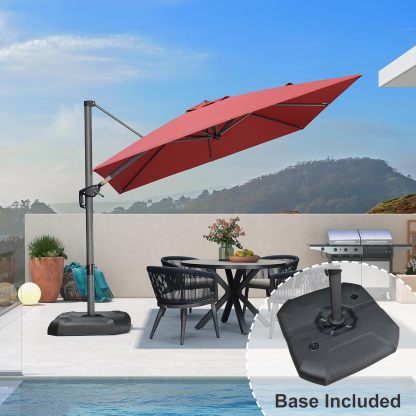 11 Feet Patio Umbrella with Base Outdoor Cantilever Round Umbrella Aluminum Offset Umbrella with 360-degree Rotation for Garden Deck Pool Patio, Beige