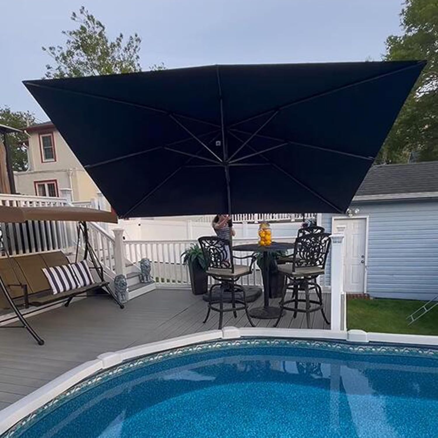 11 Feet Patio Umbrella with Base Outdoor Cantilever Round Umbrella Aluminum Offset Umbrella with 360-degree Rotation for Garden Deck Pool Patio, Beige