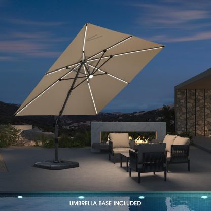 11 Feet Patio Umbrella with Base Outdoor Cantilever Round Umbrella Aluminum Offset Umbrella with 360-degree Rotation for Garden Deck Pool Patio, Beige