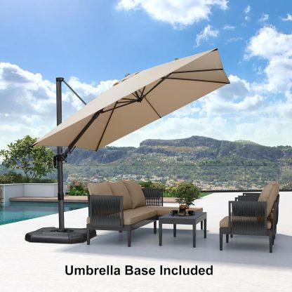 11 Feet Patio Umbrella with Base Outdoor Cantilever Round Umbrella Aluminum Offset Umbrella with 360-degree Rotation for Garden Deck Pool Patio, Beige