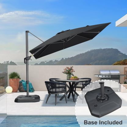 11 Feet Patio Umbrella with Base Outdoor Cantilever Round Umbrella Aluminum Offset Umbrella with 360-degree Rotation for Garden Deck Pool Patio, Beige