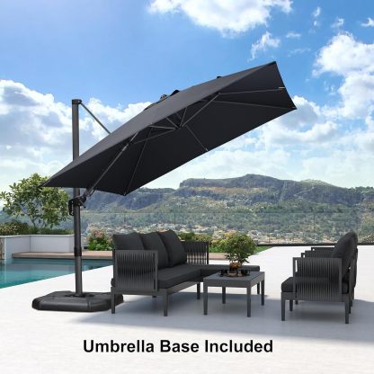 11 Feet Patio Umbrella with Base Outdoor Cantilever Round Umbrella Aluminum Offset Umbrella with 360-degree Rotation for Garden Deck Pool Patio, Beige