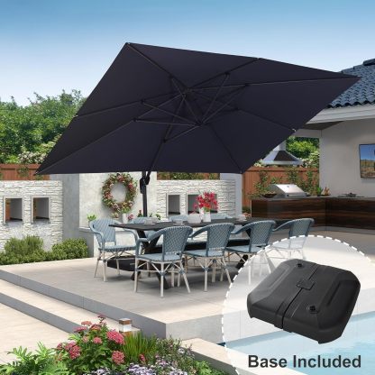 11 Feet Patio Umbrella with Base Outdoor Cantilever Round Umbrella Aluminum Offset Umbrella with 360-degree Rotation for Garden Deck Pool Patio, Beige