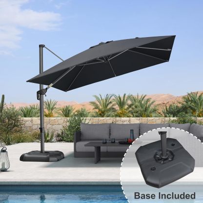 11 Feet Patio Umbrella with Base Outdoor Cantilever Round Umbrella Aluminum Offset Umbrella with 360-degree Rotation for Garden Deck Pool Patio, Beige