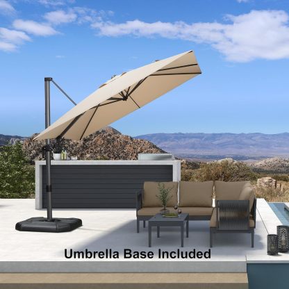 11 Feet Patio Umbrella with Base Outdoor Cantilever Round Umbrella Aluminum Offset Umbrella with 360-degree Rotation for Garden Deck Pool Patio, Beige