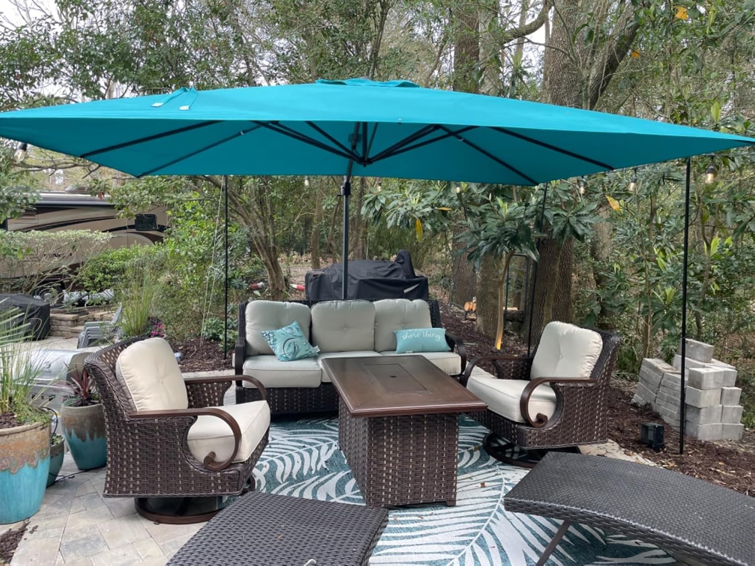 11 Feet Patio Umbrella with Base Outdoor Cantilever Round Umbrella Aluminum Offset Umbrella with 360-degree Rotation for Garden Deck Pool Patio, Beige