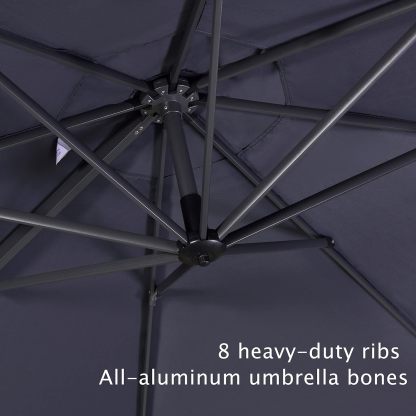 11 Feet Patio Umbrella with Base Outdoor Cantilever Round Umbrella Aluminum Offset Umbrella with 360-degree Rotation for Garden Deck Pool Patio, Beige