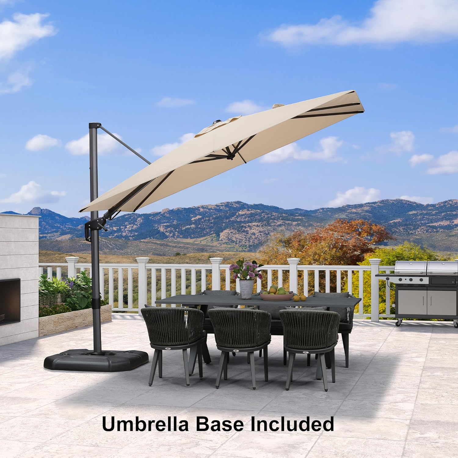 11 Feet Patio Umbrella with Base Outdoor Cantilever Round Umbrella Aluminum Offset Umbrella with 360-degree Rotation for Garden Deck Pool Patio, Beige