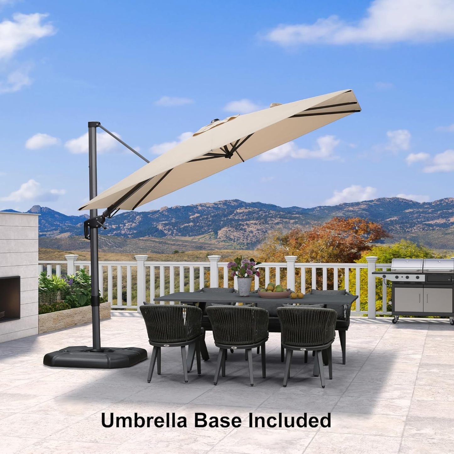 11 Feet Patio Umbrella with Base Outdoor Cantilever Round Umbrella Aluminum Offset Umbrella with 360-degree Rotation for Garden Deck Pool Patio, Beige