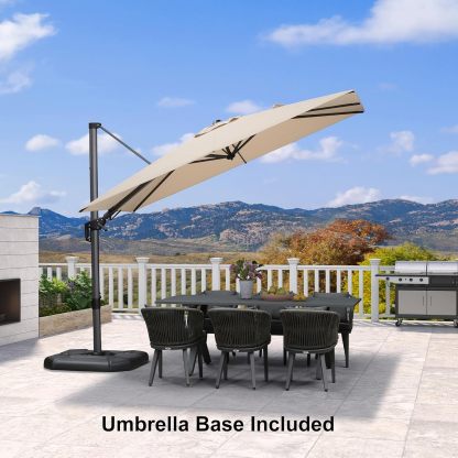 11 Feet Patio Umbrella with Base Outdoor Cantilever Round Umbrella Aluminum Offset Umbrella with 360-degree Rotation for Garden Deck Pool Patio, Beige