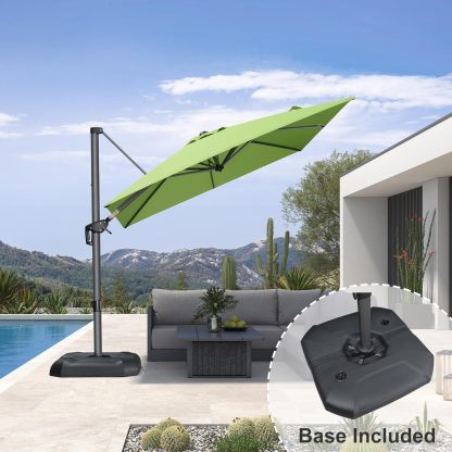 11 Feet Patio Umbrella with Base Outdoor Cantilever Round Umbrella Aluminum Offset Umbrella with 360-degree Rotation for Garden Deck Pool Patio, Beige