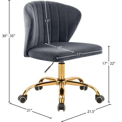 Meridian Furniture Finley Swivel Adjustable Black Velvet and Chrome Office Chair
