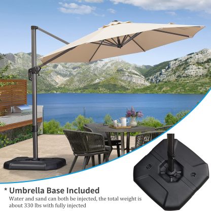 11 Feet Patio Umbrella with Base Outdoor Cantilever Round Umbrella Aluminum Offset Umbrella with 360-degree Rotation for Garden Deck Pool Patio, Beige