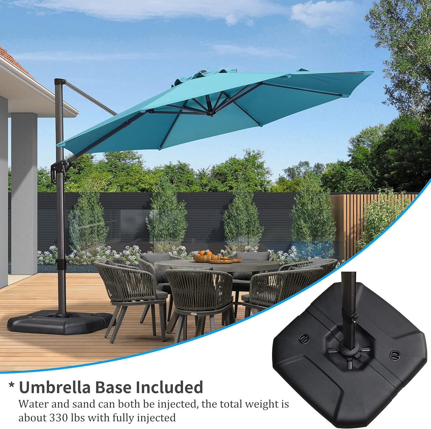 11 Feet Patio Umbrella with Base Outdoor Cantilever Round Umbrella Aluminum Offset Umbrella with 360-degree Rotation for Garden Deck Pool Patio, Beige