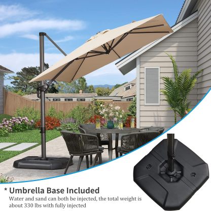 11 Feet Patio Umbrella with Base Outdoor Cantilever Round Umbrella Aluminum Offset Umbrella with 360-degree Rotation for Garden Deck Pool Patio, Beige