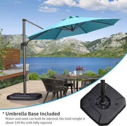 11 Feet Patio Umbrella with Base Outdoor Cantilever Round Umbrella Aluminum Offset Umbrella with 360-degree Rotation for Garden Deck Pool Patio, Beige