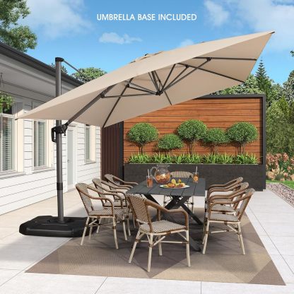11 Feet Patio Umbrella with Base Outdoor Cantilever Round Umbrella Aluminum Offset Umbrella with 360-degree Rotation for Garden Deck Pool Patio, Beige