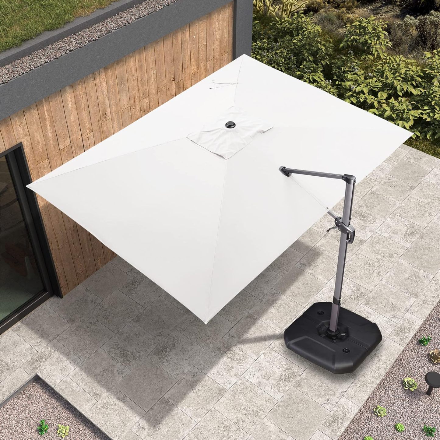 11 Feet Patio Umbrella with Base Outdoor Cantilever Round Umbrella Aluminum Offset Umbrella with 360-degree Rotation for Garden Deck Pool Patio, Beige