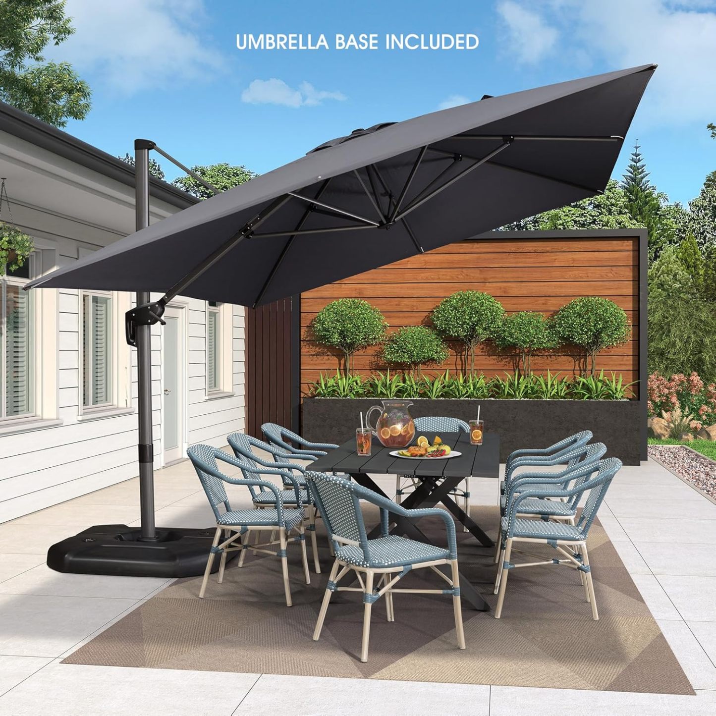 11 Feet Patio Umbrella with Base Outdoor Cantilever Round Umbrella Aluminum Offset Umbrella with 360-degree Rotation for Garden Deck Pool Patio, Beige