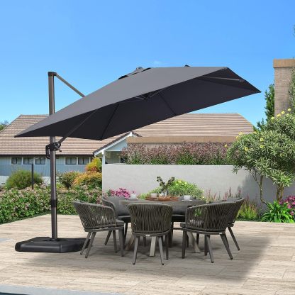 11 Feet Patio Umbrella with Base Outdoor Cantilever Round Umbrella Aluminum Offset Umbrella with 360-degree Rotation for Garden Deck Pool Patio, Beige