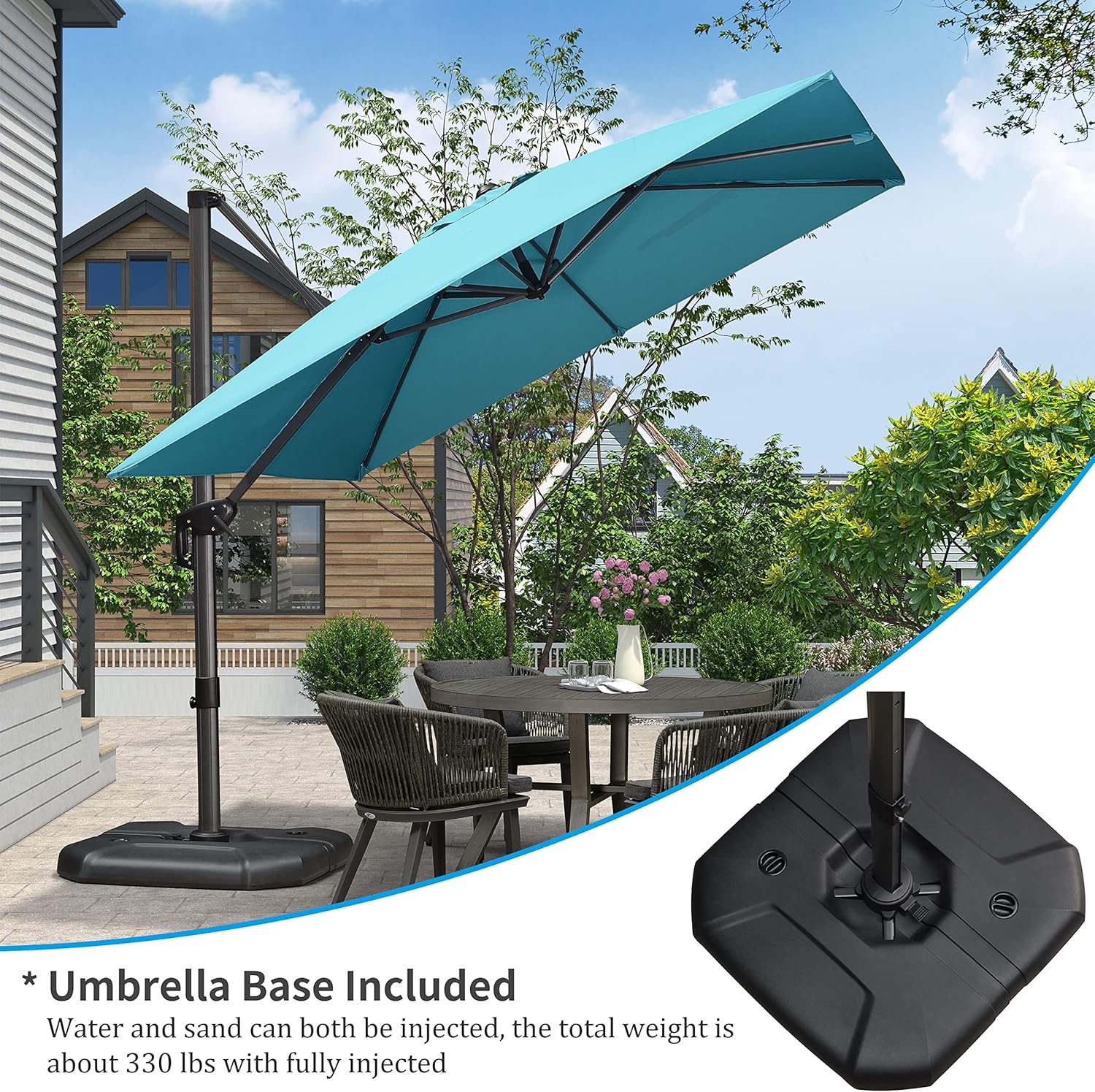 11 Feet Patio Umbrella with Base Outdoor Cantilever Round Umbrella Aluminum Offset Umbrella with 360-degree Rotation for Garden Deck Pool Patio, Beige