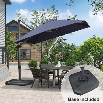 11 Feet Patio Umbrella with Base Outdoor Cantilever Round Umbrella Aluminum Offset Umbrella with 360-degree Rotation for Garden Deck Pool Patio, Beige