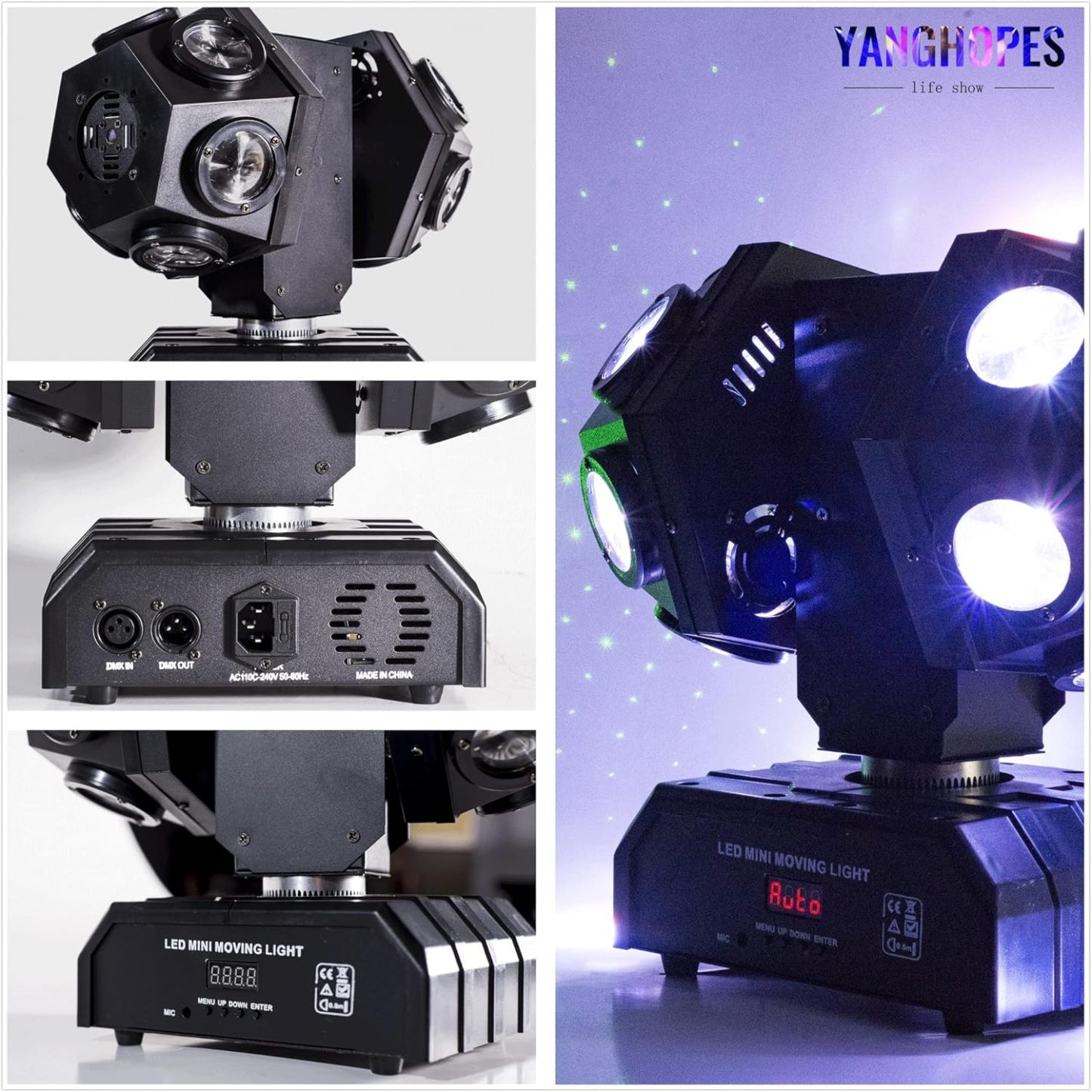 Moving Head DJ Light Party RGBW LED Beam Lights DMX 512 Strobe Light with Sound Activated 360°Rotation Stage Lighting Equipment for Events DJ KTV Disco Wedding Concert Festival