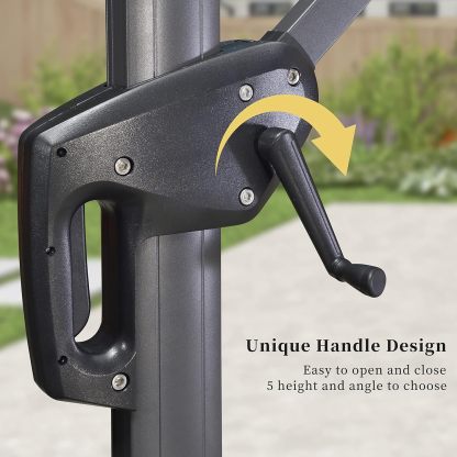 11 Feet Patio Umbrella with Base Outdoor Cantilever Round Umbrella Aluminum Offset Umbrella with 360-degree Rotation for Garden Deck Pool Patio, Beige