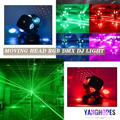 Moving Head DJ Light Party RGBW LED Beam Lights DMX 512 Strobe Light with Sound Activated 360°Rotation Stage Lighting Equipment for Events DJ KTV Disco Wedding Concert Festival