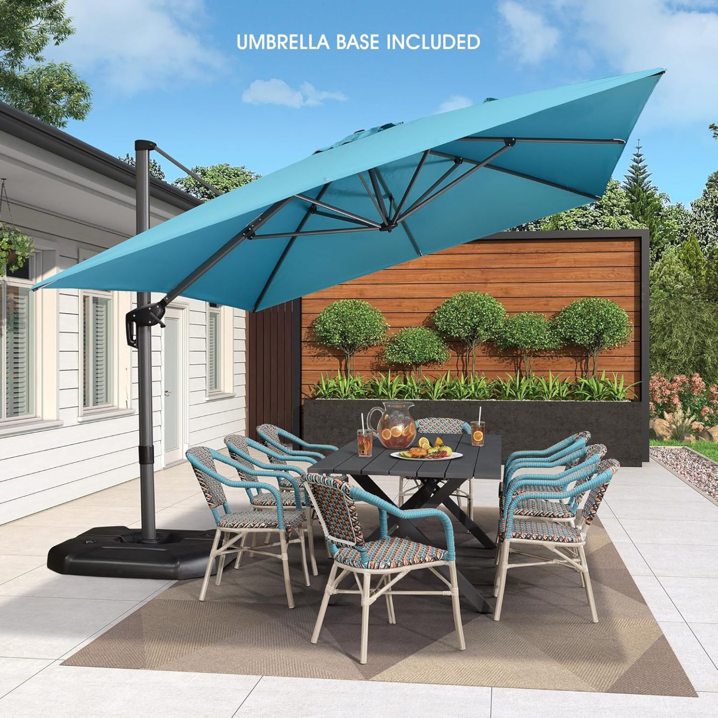 11 Feet Patio Umbrella with Base Outdoor Cantilever Round Umbrella Aluminum Offset Umbrella with 360-degree Rotation for Garden Deck Pool Patio, Beige